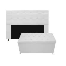 Kit Cabeceira e Calçadeira Baú Estofada Mel 195 cm King Size Com Capitonê Corano Branco - Amarena Móveis