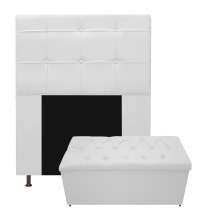 Kit Cabeceira e Calçadeira Baú Estofada Mel 90 cm Solteiro Com Capitonê Corano Branco - Amarena Móveis