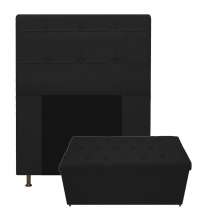Kit Cabeceira e Calçadeira Baú Estofada Mel 90 cm Solteiro Com Capitonê Corano Preto - Amarena Móveis