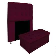 Kit Cabeceira e Calçadeira Baú Estofada Mel 90 cm Solteiro Com Capitonê Suede Bordô - Amarena Móveis