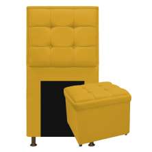 Kit Cabeceira e Calçadeira Copenhague 100 cm Solteiro Suede Amarelo - Amarena Móveis