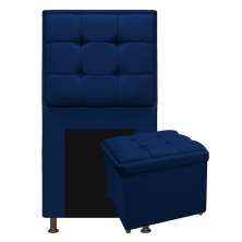 Kit Cabeceira e Calçadeira Copenhague 100 cm Solteiro Suede Azul Marinho - Amarena Móveis
