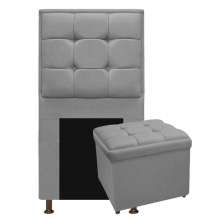 Kit Cabeceira e Calçadeira Copenhague 100 cm Solteiro Suede Cinza - Amarena Móveis