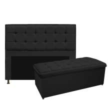 Kit Cabeceira e Calçadeira Copenhague 160 cm Queen Size Corano Preto - Amarena Móveis
