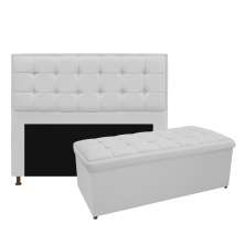 Kit Cabeceira e Calçadeira Copenhague 160 cm Queen Size Suede Branco - Amarena Móveis