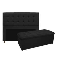 Kit Cabeceira e Calçadeira Copenhague 160 cm Queen Size Suede Preto - Amarena Móveis