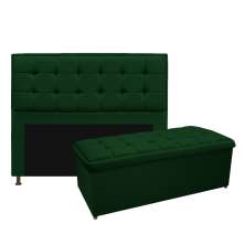Kit Cabeceira e Calçadeira Copenhague 160 cm Queen Size Suede Verde - Amarena Móveis