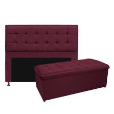 Kit Cabeceira e Calçadeira Copenhague 195 cm King Size Suede Bordô - Amarena Móveis