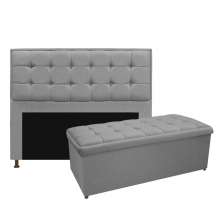 Kit Cabeceira e Calçadeira Copenhague 195 cm King Size Suede Cinza - Amarena Móveis