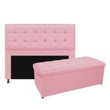 Kit Cabeceira e Calçadeira Copenhague 195 cm King Size Suede Rosa Bebê - Amarena Móveis