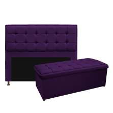 Kit Cabeceira e Calçadeira Copenhague 195 cm King Size Suede Roxo - Amarena Móveis