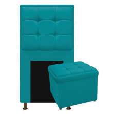 Kit Cabeceira e Calçadeira Copenhague 90 cm Solteiro Suede Azul Turquesa - Amarena Móveis