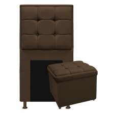 Kit Cabeceira e Calçadeira Copenhague 90 cm Solteiro Suede Marrom - Amarena Móveis