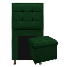 Kit Cabeceira e Calçadeira Copenhague 90 cm Solteiro Suede Verde - Amarena Móveis