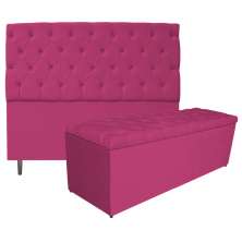 Kit Cabeceira e Calçadeira Liverpool 140 cm Casal Suede Pink - Amarena Móveis