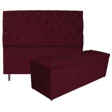 Kit Cabeceira e Calçadeira Liverpool 160 cm Queen Size Suede Bordô - Amarena Móveis