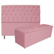 Kit Cabeceira e Calçadeira Liverpool 160 cm Queen Size Suede Rosa Bebê - Amarena Móveis