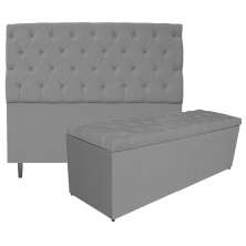 Kit Cabeceira e Calçadeira Liverpool 195 cm King Size Corano Cinza - Amarena Móveis
