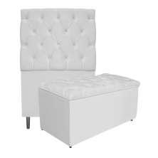 Kit Cabeceira e Calçadeira Liverpool 90 cm Solteiro Corano Branco - Amarena Móveis