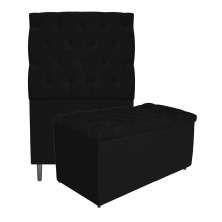 Kit Cabeceira e Calçadeira Liverpool 90 cm Solteiro Corano Preto - Amarena Móveis