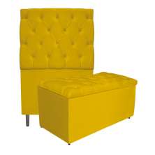 Kit Cabeceira e Calçadeira Liverpool 90 cm Solteiro Suede Amarelo - Amarena Móveis