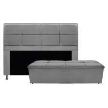 Kit Cabeceira e Calçadeira Munique 140 cm Casal Corano Cinza - Amarena Móveis