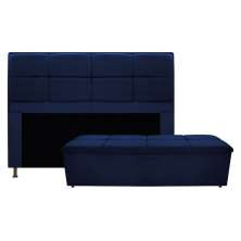 Kit Cabeceira e Calçadeira Munique 140 cm Casal Suede Azul Marinho - Amarena Móveis