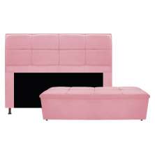Kit Cabeceira e Calçadeira Munique 160 cm Queen Size Suede Rosa Bebê - Amarena Móveis