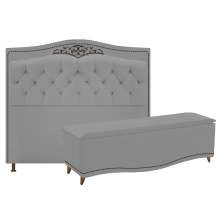 Kit Cabeceira e Calçadeira Yasmim 160 cm Queen Size Corano Cinza - Amarena Móveis