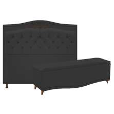 Kit Cabeceira e Calçadeira Yasmim 160 cm Queen Size Corano Preto - Amarena Móveis