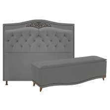 Kit Cabeceira e Calçadeira Yasmim 160 cm Queen Size Suede Cinza - Amarena Móveis