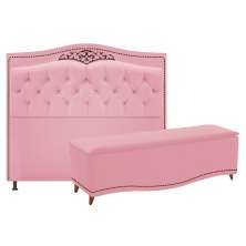 Kit Cabeceira e Calçadeira Yasmim 160 cm Queen Size Suede Rosa Bebê - Amarena Móveis