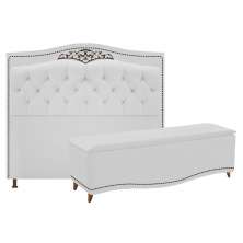 Kit Cabeceira e Calçadeira Yasmim 195 cm King Size Corano Branco - Amarena Móveis