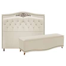 Kit Cabeceira e Calçadeira Yasmim 195 cm King Size Suede Bege - Amarena Móveis