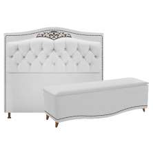 Kit Cabeceira e Calçadeira Yasmim 195 cm King Size Suede Branco - Amarena Móveis