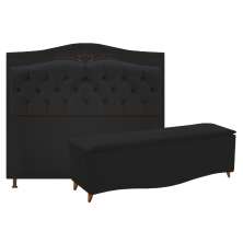 Kit Cabeceira e Calçadeira Yasmim 90 cm Solteiro Suede Preto - Amarena Móveis