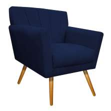 Poltrona Laura Pés Palito Mel Suede Azul Marinho - Amarena Móveis