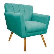 Poltrona Laura Pés Palito Mel Suede Azul Tiffany - Amarena Móveis