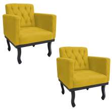 kit 02 Poltronas Classic Pés Luís XV Suede Amarelo - Amarena Móveis