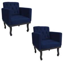 kit 02 Poltronas Classic Pés Luís XV Suede Azul Marinho - Amarena Móveis
