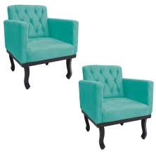kit 02 Poltronas Classic Pés Luís XV Suede Azul Tiffany - Amarena Móveis