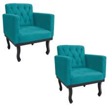 kit 02 Poltronas Classic Pés Luís XV Suede Azul Turquesa - Amarena Móveis