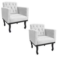 kit 02 Poltronas Classic Pés Luís XV Suede Branco - Amarena Móveis