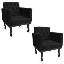 kit 02 Poltronas Classic Pés Luís XV Suede Preto - Amarena Móveis