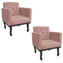 kit 02 Poltronas Classic Pés Luís XV Suede Rosê - Amarena Móveis