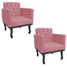 kit 02 Poltronas Classic Pés Luís XV Suede Rosa Bebê - Amarena Móveis