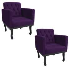 kit 02 Poltronas Classic Pés Luís XV Suede Roxo - Amarena Móveis