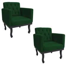 kit 02 Poltronas Classic Pés Luís XV Suede Verde - Amarena Móveis