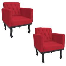 kit 02 Poltronas Classic Pés Luís XV Suede Vermelho - Amarena Móveis