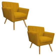 kit 02 Poltronas Laura Palito Mel Suede Amarelo - Amarena Móveis